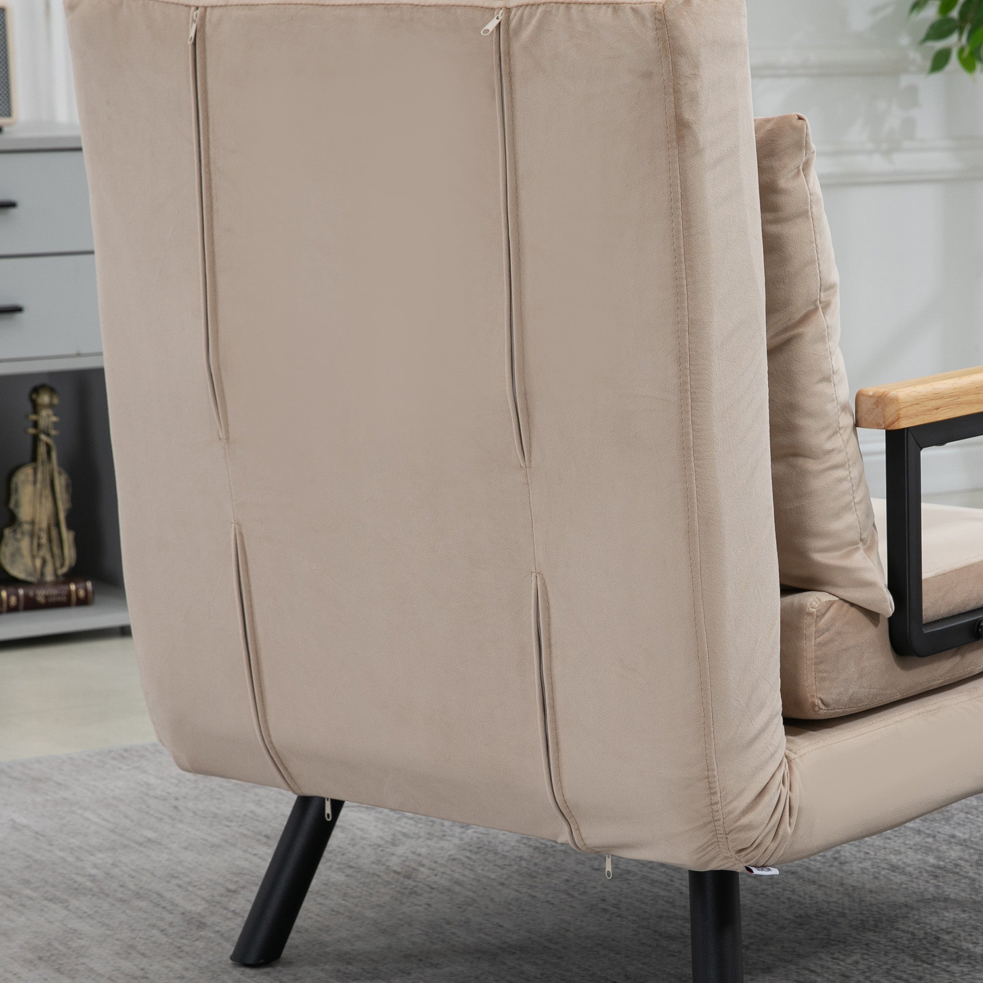 3-in-1 Reclining Armchair with Cushion, Velvet Fabric, 63x73x81 cm, Beige