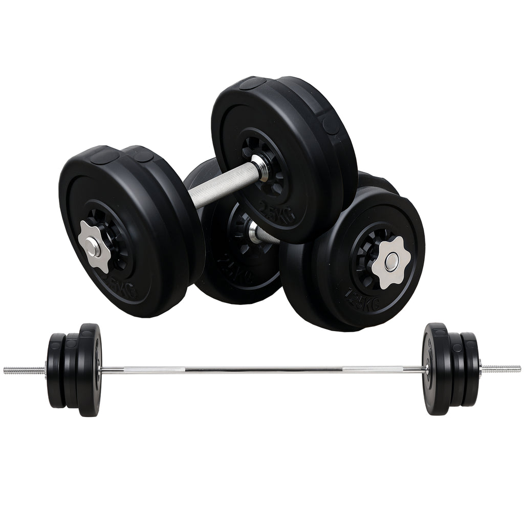 65kg Barbell and Disc Set with 2 Dumbbells, Gym Barbell Dumbbells with 14 Steel and Plastic Discs