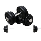 65kg Barbell and Disc Set with 2 Dumbbells, Gym Barbell Dumbbells with 14 Steel and Plastic Discs