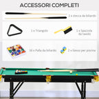SPORTNOW Height-Adjustable Pool Table with Accessories, MDF and Steel, 140x63x55-75 cm, Green
