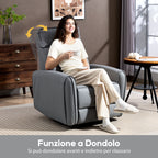 Manually Reclining Relaxing Chair with Leather-Effect Fabric Footrest and Swivel Base, Grey