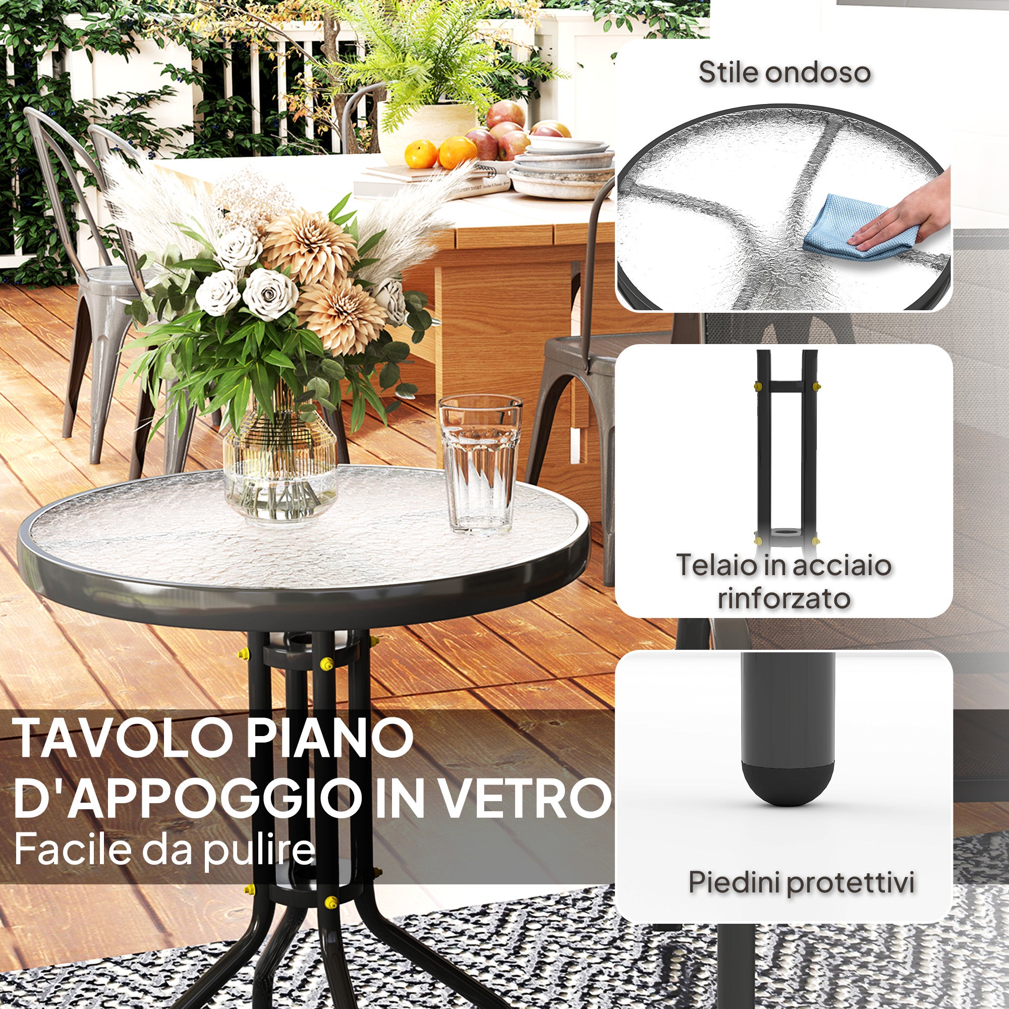 3 Piece Garden Set with 2 Garden Chairs 54x71x93 cm and Round Table Ø60x71 cm in Black Steel