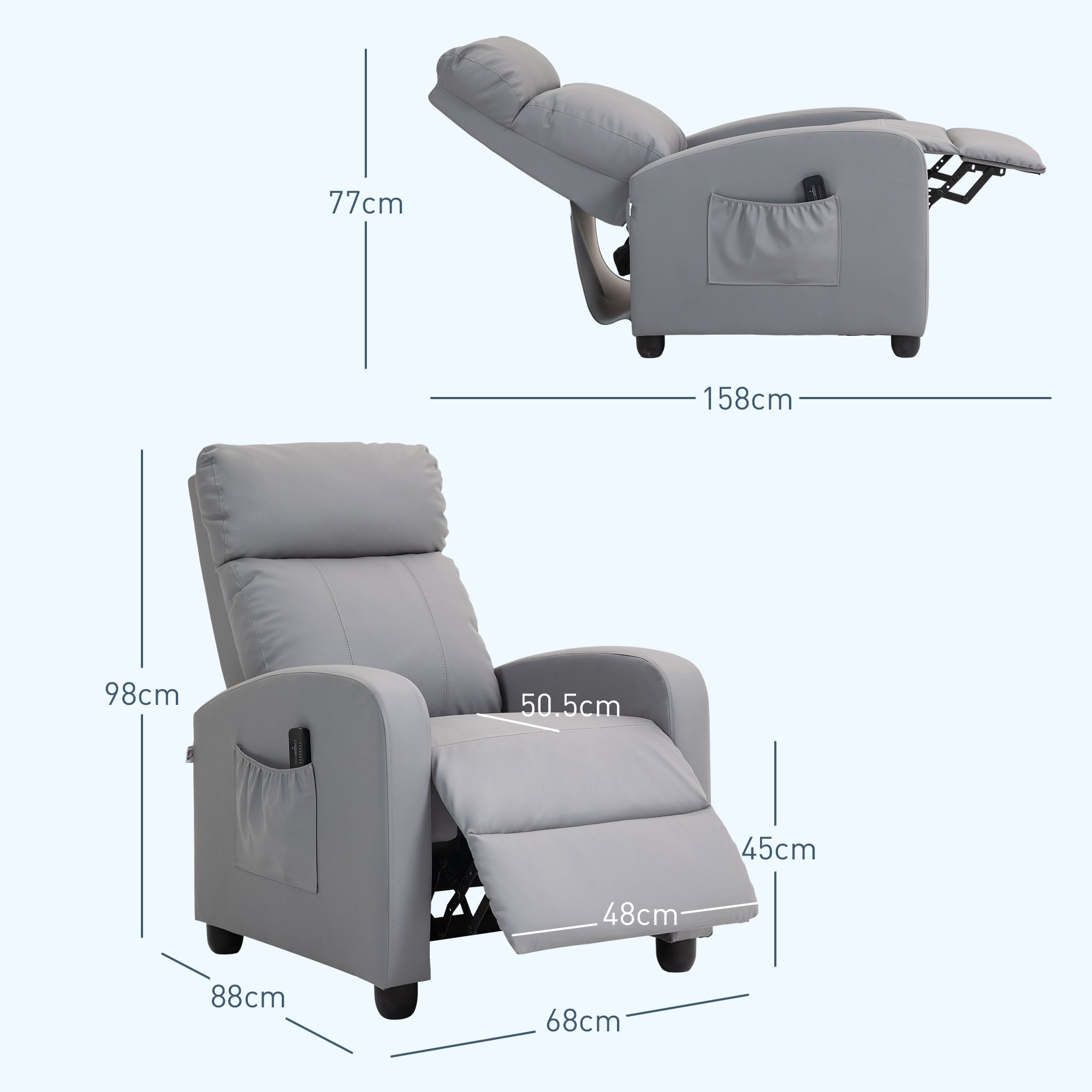 Massage Relax Chair with Remote Control and 8 Programs, Reclining and Footrest, Light Grey