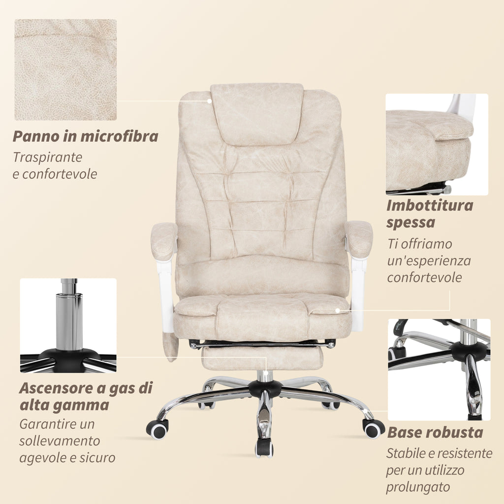Vinsetto Breathable Leather-Effect Fabric Massage Office Chair with Remote Control and Adjustable Height, Cream