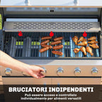 Outsunny Gas Barbecue, 6 Burners, Side Burner, Cast Iron Grill, Cabinet Included.