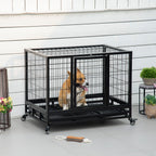 PawHut Indoor Outdoor Cage Playpen for Dogs Puppies with Wheels 92×62×75cm - Borgè