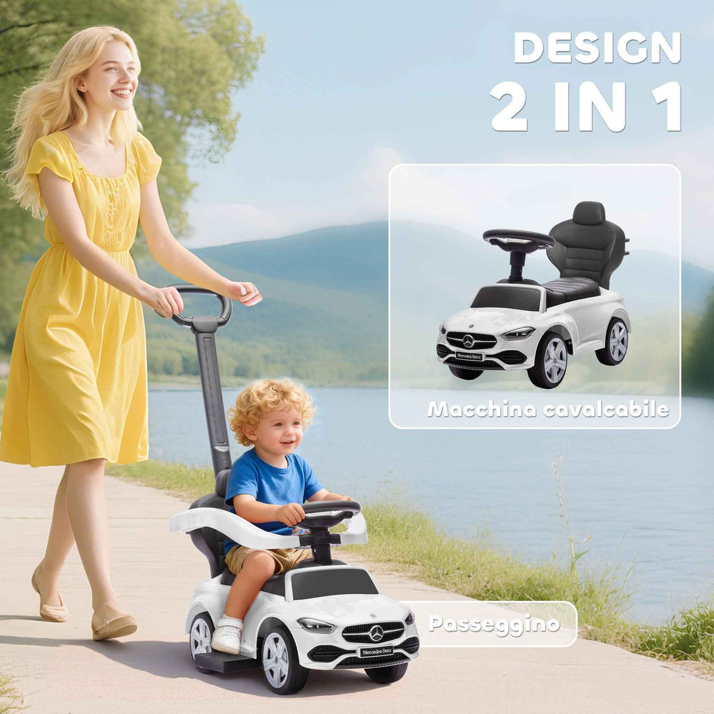 AIYAPLAY Ride-On Car for Children 1-3 Years Old Convertible into Stroller with Mercedes License, 91x40x83 cm, White