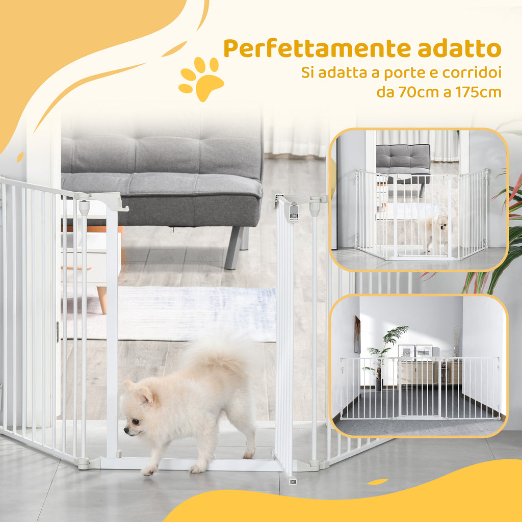 Self-Closing Dog Gate with Locking System, Metal and Plastic, 180x74.5 cm, White