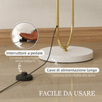 Modern Floor Lamp with Fabric Shade, Double Metal Tube and Foot Switch, Gold