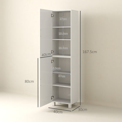 Modern Bathroom Column with 2 Adjustable Cabinets and Shelves, 40x30x167.5 cm, White