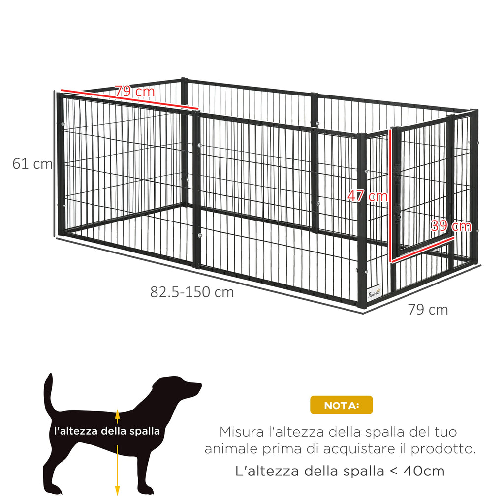 Small Dog Playpen with 6 Panels for Indoor and Outdoor Use, 82.5-150x79x61cm Metal - Borge' Group Limited