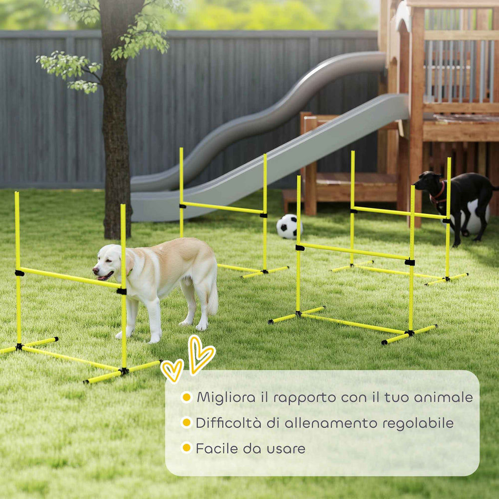 PawHut Set of 4 Agility Dog Training Hurdles, Adjustable Height, with Carry Bag, Yellow
