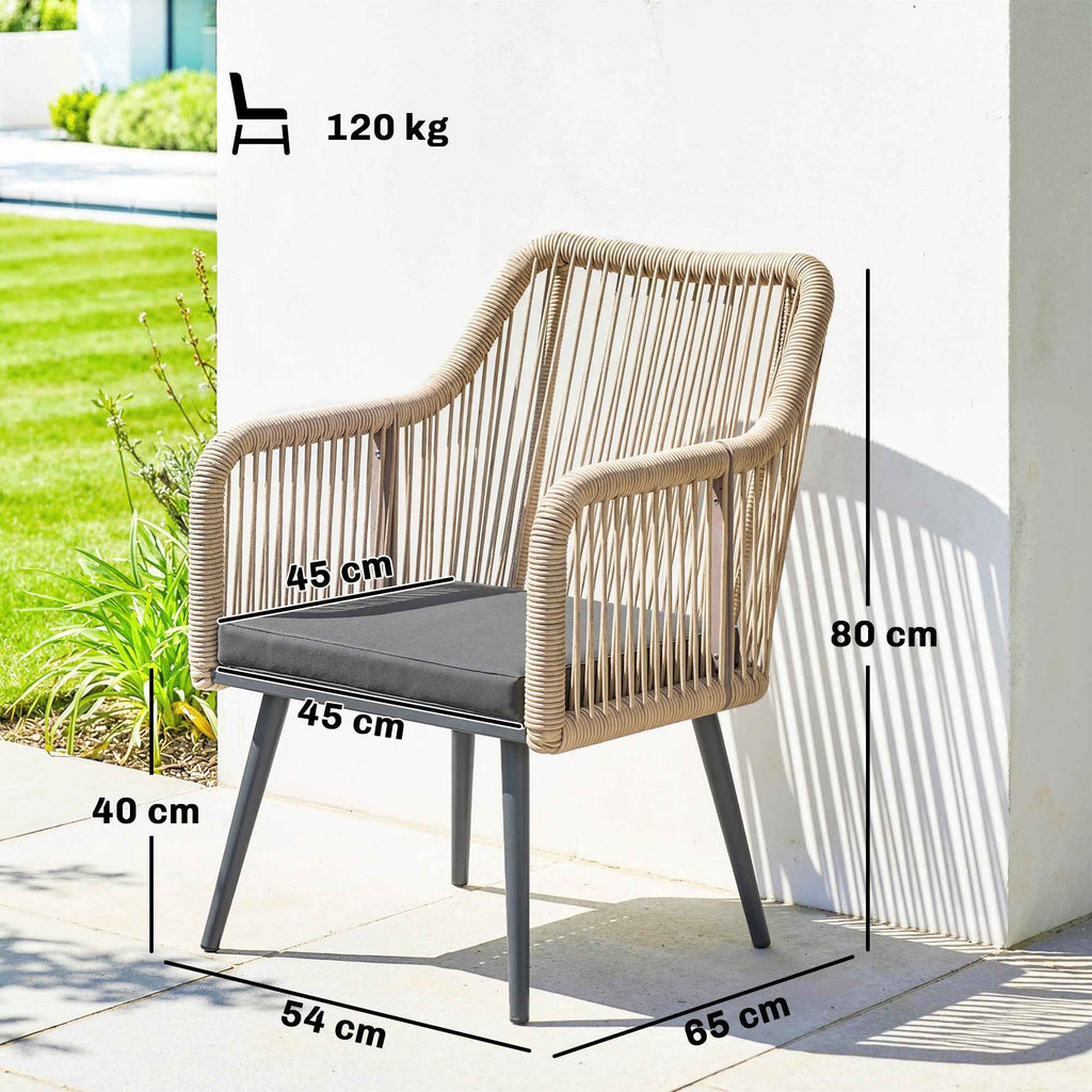 Outsunny Set of 2 Garden Chairs with Cushions and Armrests, in Steel and PE Rattan, 54x65x80 cm, Dark Grey
