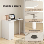 Curved Bedroom Desk with 6 Shelves and 4 Adjustable Shelves, Steel and Wood, 100x59x75.5 cm, White