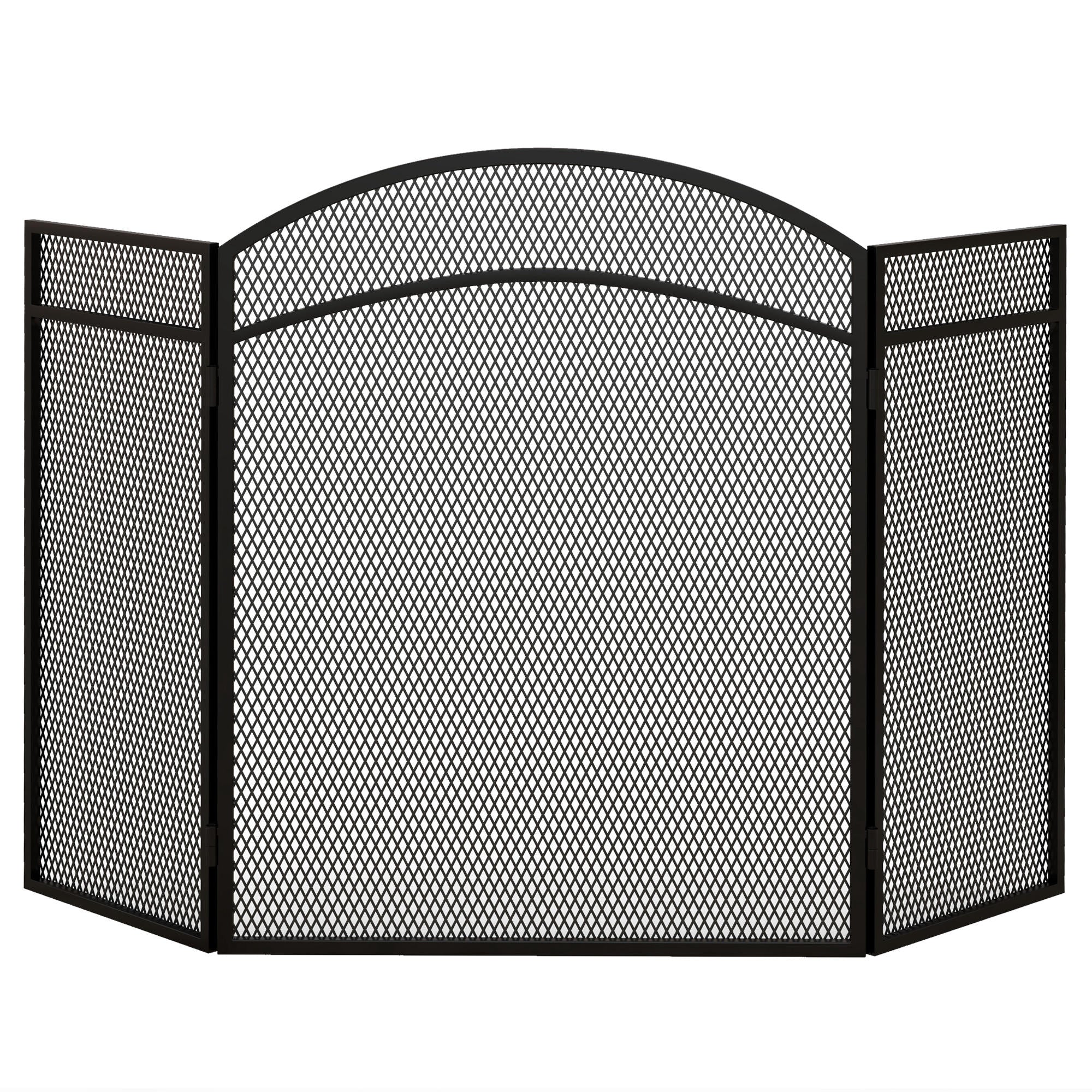 3-Panel Folding Fireplace Screen with Classic Design, 96x60cm, Black