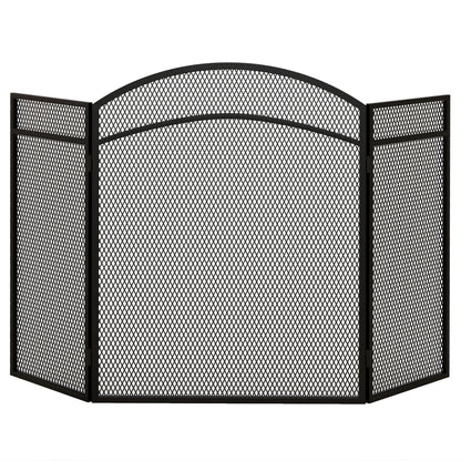 3-Panel Folding Fireplace Spark Screen in Metal with Classic Design, 96x60cm, Black