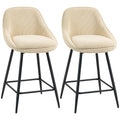 Set of 2 Swivel Bar Stools with Backrest and Armrests, Corduroy Upholstery and Footrest, Beige