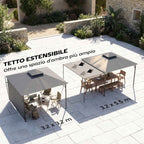 Outsunny Garden Gazebo with Extendable Roof and Drainage Holes, Metal and Polyester, 3.2x3.2 m, Dark Grey