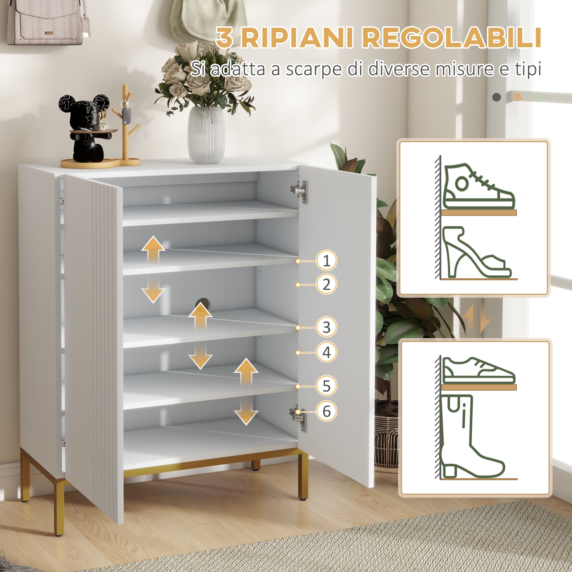 HOMCOM Mobile Shoe Rack for 15-20 Pairs of Shoes, Adjustable Shelves and Soft Closing, White - Borgè