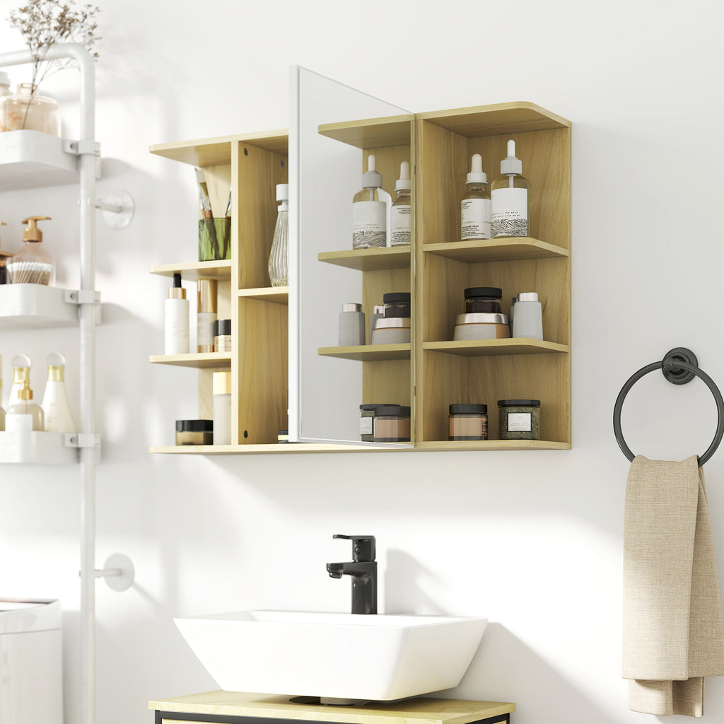 Bathroom Mirror with 2-Tier Cabinet and 6 Open Compartments, 80x20x59 cm, Wood