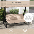 Outsunny 3-Seater Garden Swing Bed with Adjustable Canopy and Tray, 200x120x164 cm, Light Brown