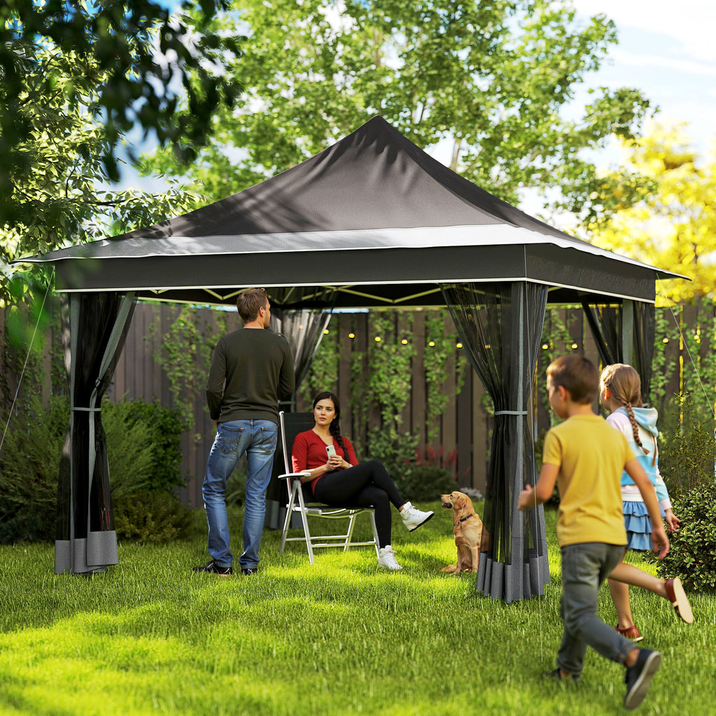 Garden Gazebo with Adjustable Height with Mosquito Net, in Polyester and Metal, 357x357x310 cm, Dark Gray