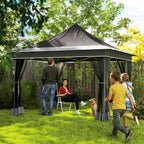 Garden Gazebo with Adjustable Height with Mosquito Net, in Polyester and Metal, 357x357x310 cm, Dark Gray