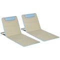 Set of 2 Folding Beach Chairs with Adjustable Backrest and Headrest, 53x124x35-45 cm, Beige and Light Blue