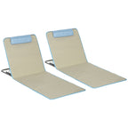 Set of 2 Folding Beach Chairs with Adjustable Backrest and Headrest, 53x124x35-45 cm, Beige and Light Blue