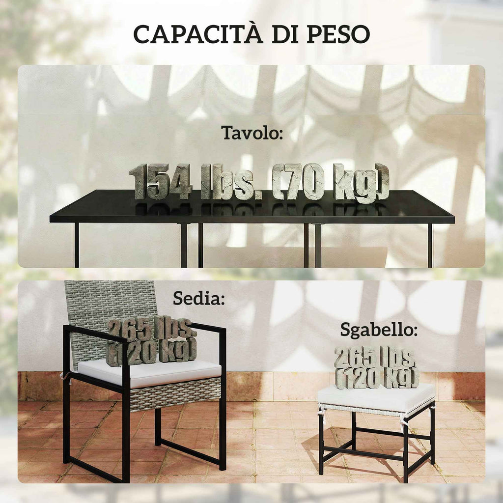 Outsunny 11-Piece Patio Dining Set, Outdoor Furniture with 6 Armchairs, 4 Ottomans, Grey