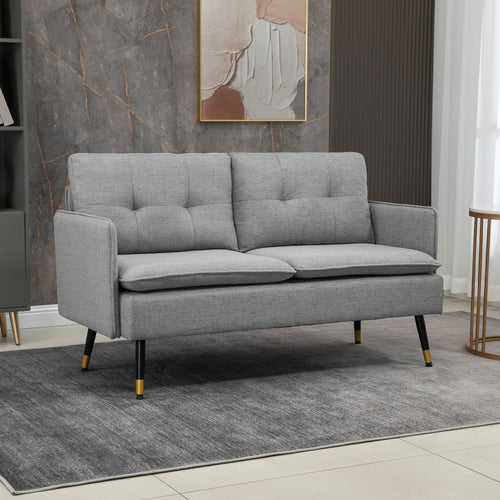 HOMCOM 2-Seater Sofa in Fabric with Padded Cushions and Steel Legs 139x68x80cm, Gray - Borgè