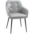 Industrial Style Dining Chair with Backrest, Modern Living Room Chair in Faux Leather and Black Metal, 61x58x84 cm, Grey