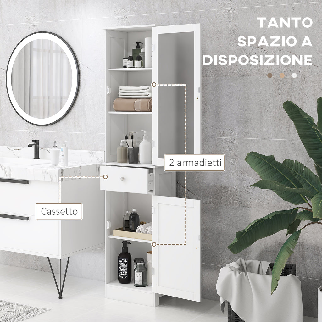 Kleankin Mobile Column Bathroom Space With Cardboard, Drawer and MDF shelves, 40x27x171.5cm, White - Borgè