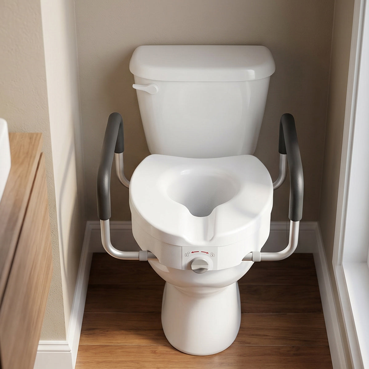 HOMCOM HDPE Toilet Seat Raiser for the Elderly with Non-Slip Handles, Adjustable Width, 136kg Capacity, White