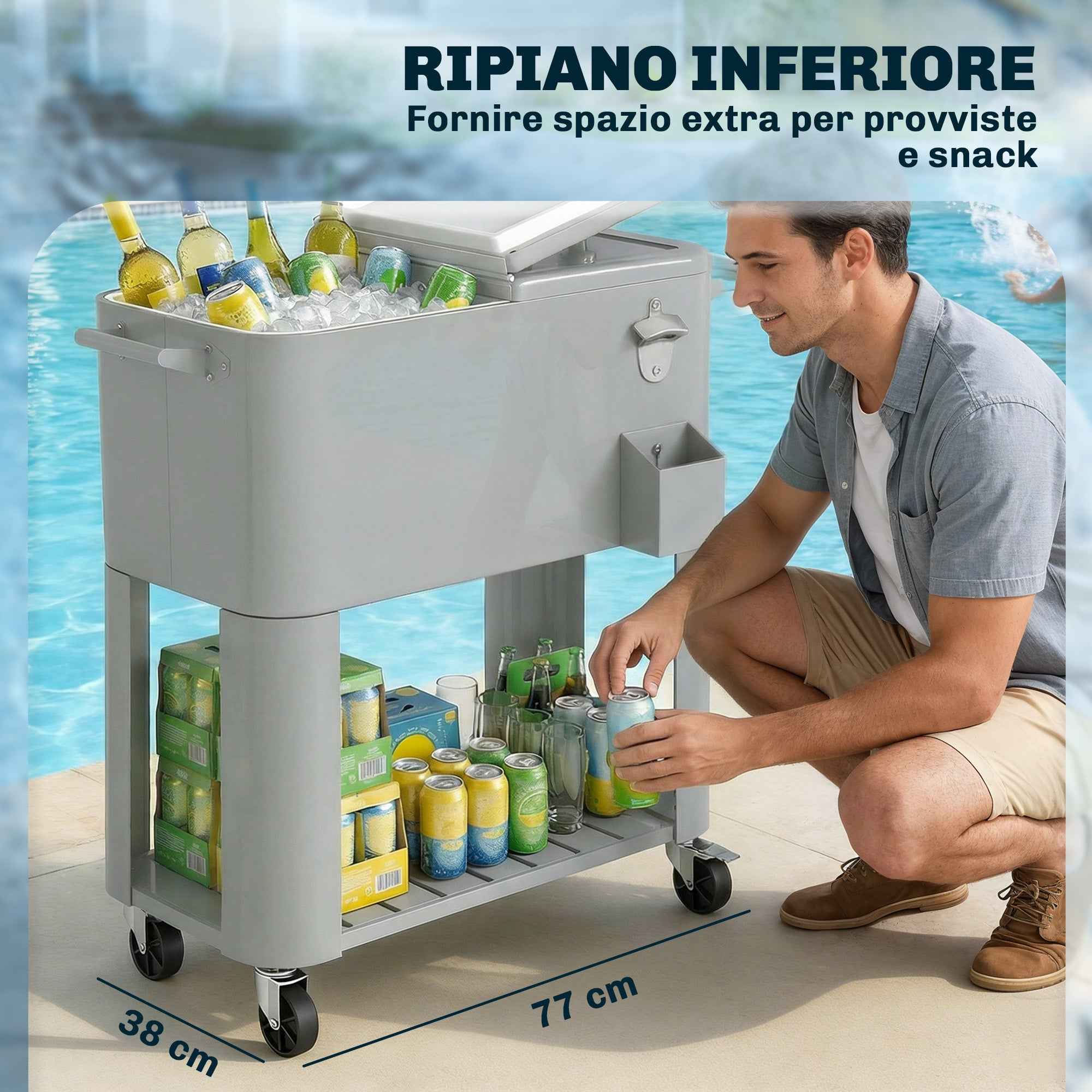 Outsunny Portable Fridge 76 L with Wheels and Bottle Opener, 92 x 39 x 81 cm, Silver