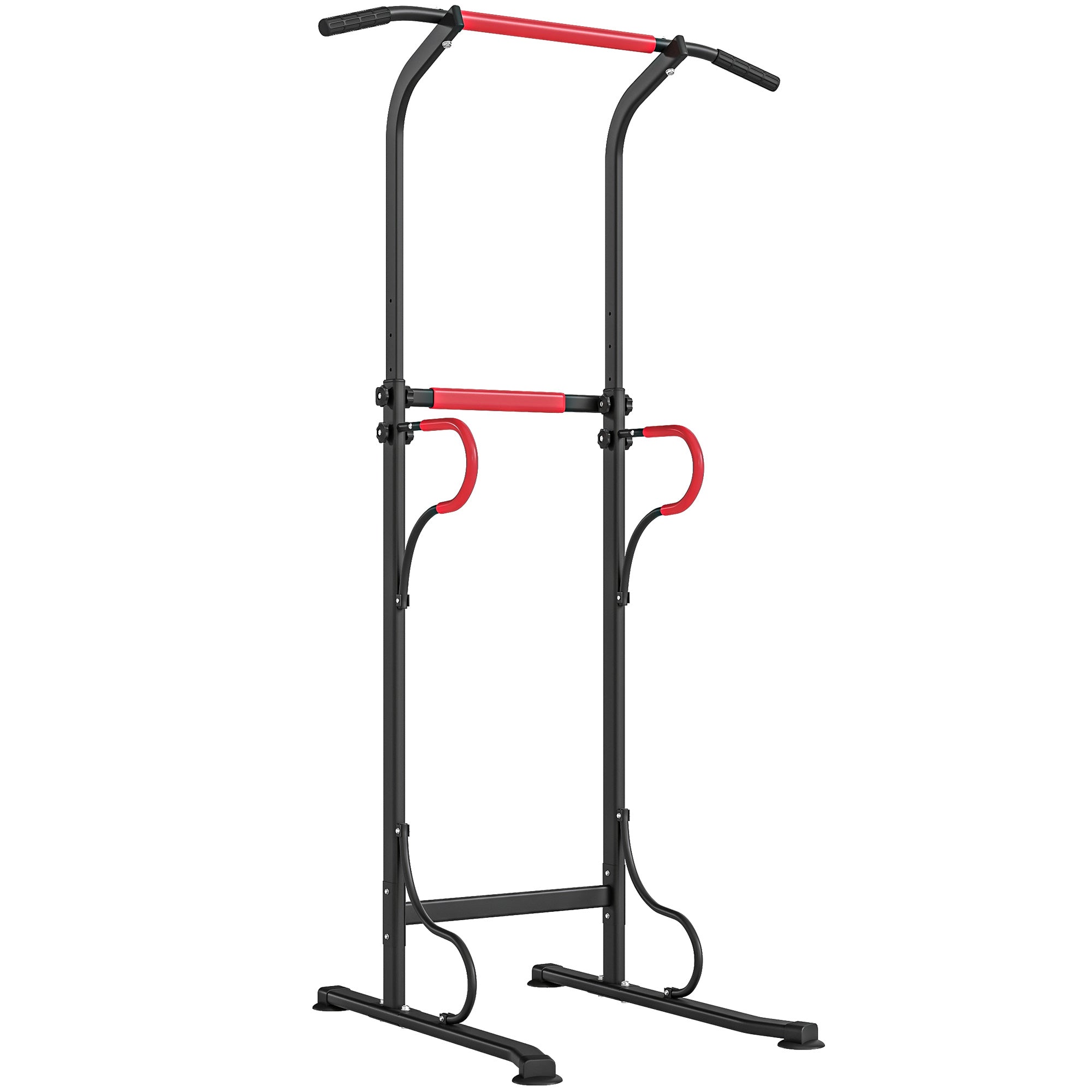 Power Tower Pull-Up Bar Multifunctional Fitness Station with Adjustable Height 171-219cm Black Red