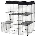 Modular and Multilevel Pet Enclosure with Ramp and 2 Doors in Steel and PP, 105x70x116 cm, Black