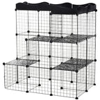 Modular and Multilevel Pet Enclosure with Ramp and 2 Doors in Steel and PP, 105x70x116 cm, Black