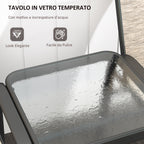 2 Seater Garden Bench with Armrests, High Backrest and Low Central Glass Table, Brown and Black