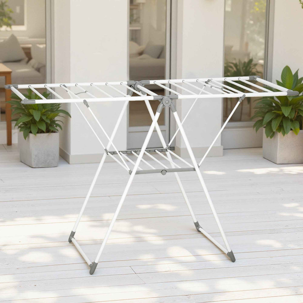 HOMCOM 2-Tier Clothes Airer, Adjustable to 4 Heights, Metal and Plastic, 156.5 x 61.5 x 97 cm, White