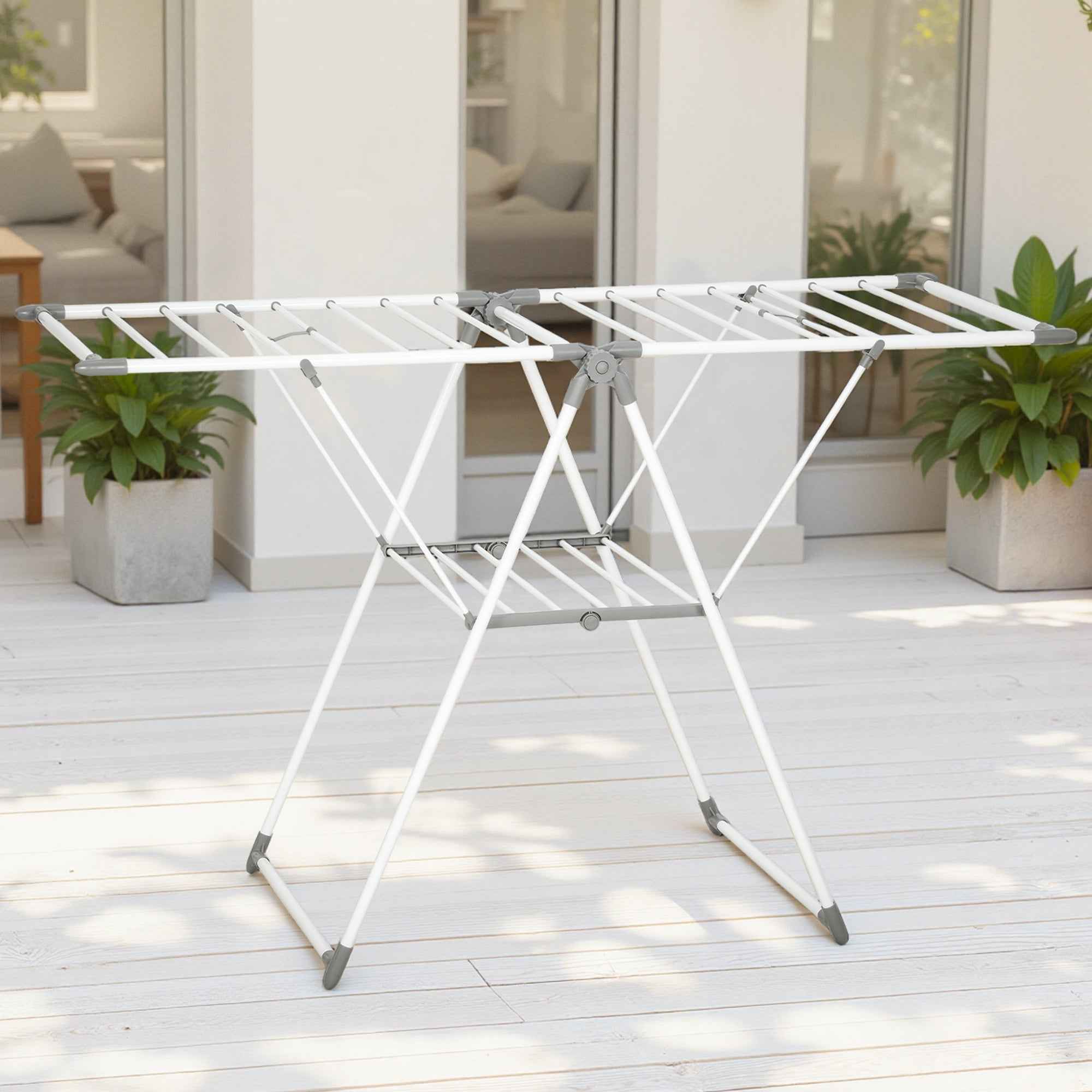 HOMCOM 2-Tier Clothes Airer, Adjustable to 4 Heights, Metal and Plastic, 156.5 x 61.5 x 97 cm, White