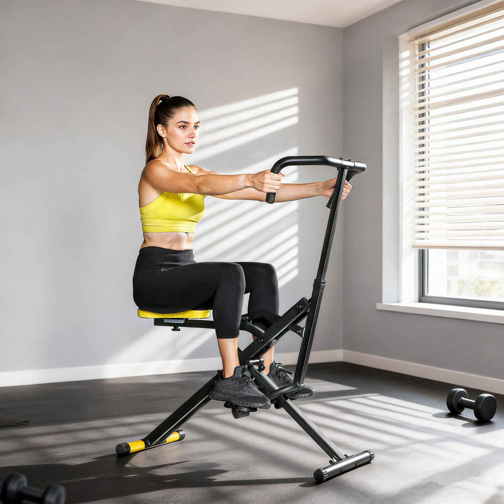 SPORTNOW Folding Total Crunch Machine with Adjustable Seat, Made of Metal and Plastic, 57x105x115 cm, Yellow