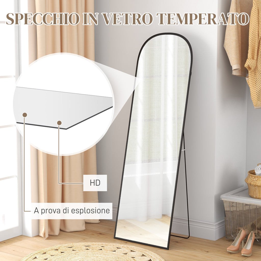 Modern Floor and Wall Mirror in Aluminum Alloy with Folding Stand, 50x161.5cm, Black - Borgè