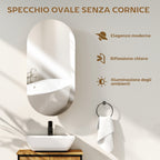 Modern Oval Bathroom Mirror with Cabinet and Two Shelves, 45x90 cm, White