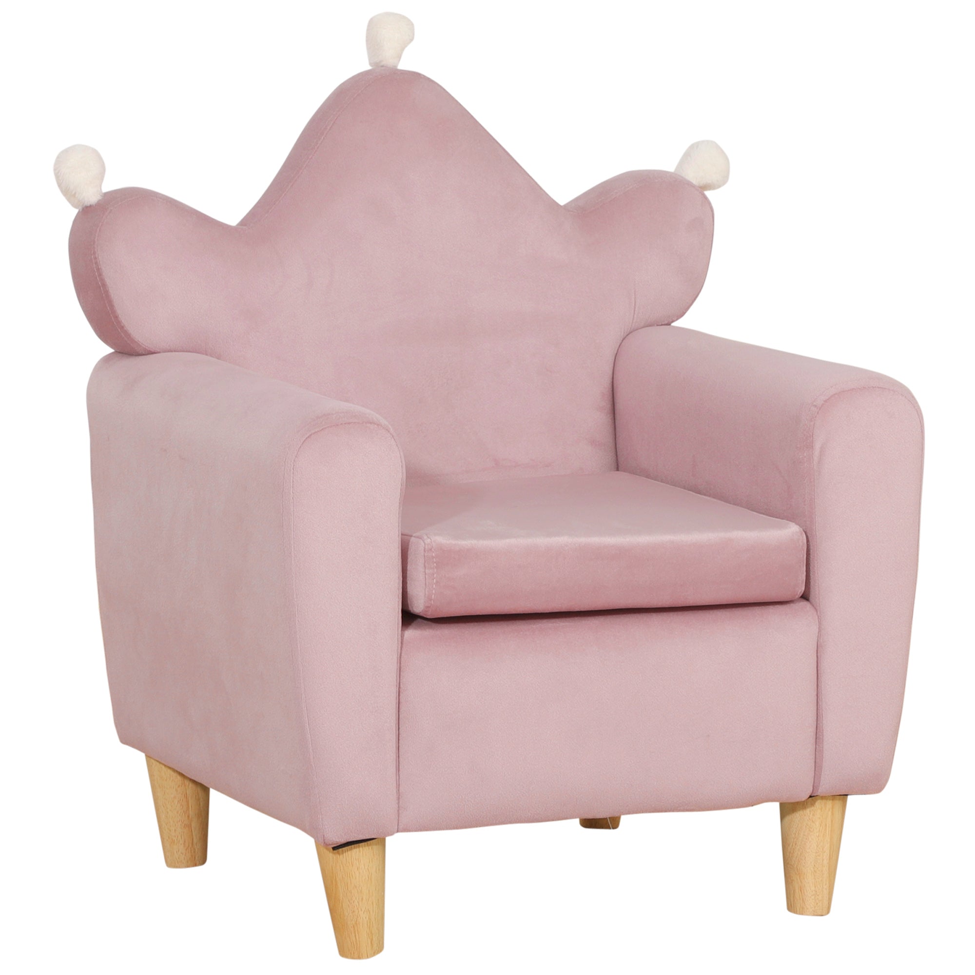 Pink Velvet Fabric Children's Armchair with Crown Backrest, 50.2 x 41.9 x 57.8 cm
