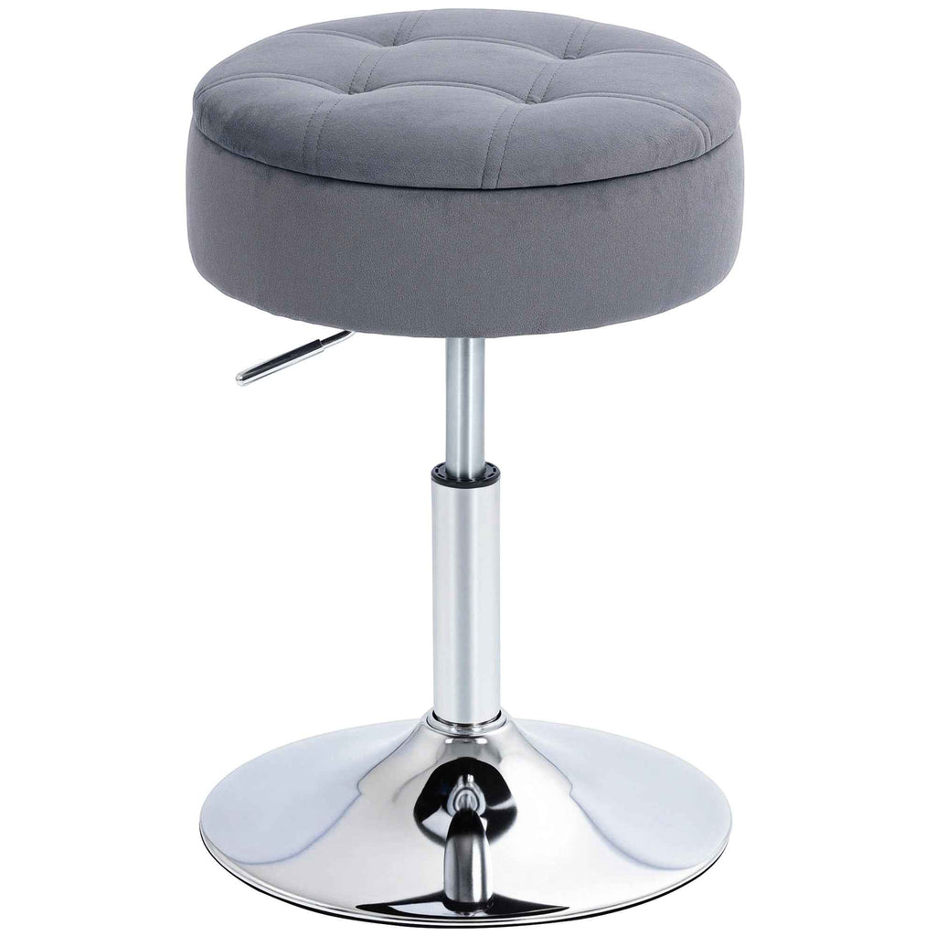 HOMCOM Height-Adjustable Bar Stool with Storage Compartment, Padded Swivel Seat without Backrest, Grey