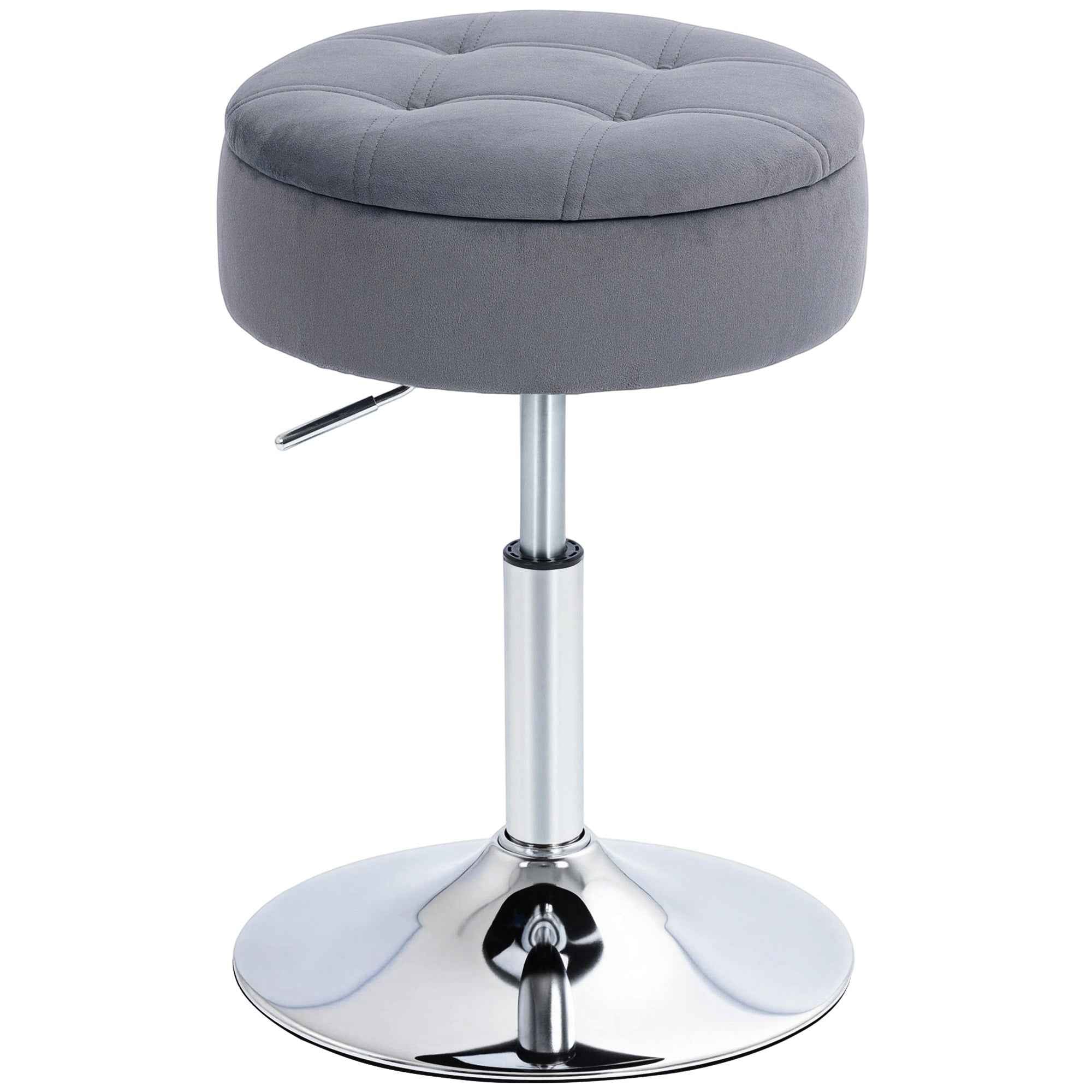 HOMCOM Height-Adjustable Bar Stool with Storage Compartment, Padded Swivel Seat without Backrest, Grey