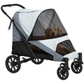 Large Dog Stroller Foldable with Mesh Windows, Cushion and Leashes, 124x67x100 cm, Grey