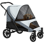 Large Dog Stroller Foldable with Mesh Windows, Cushion and Leashes, 124x67x100 cm, Grey