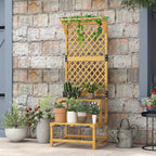 Outsunny Planter with 2-Tier Grille with Roof and Slatted Shelves, in Fir Wood, 60x50x166 cm - Borgè